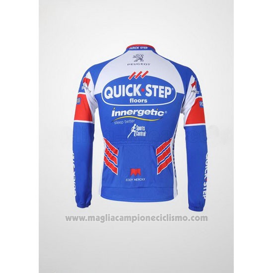 2011 Abbigliamento Ciclismo Quick Step Floor Bianco e Celeste Manica Lunga e Salopette